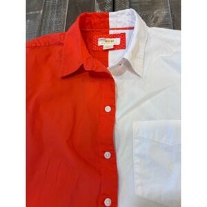 Maeve Anthropologie Orange White Two Tone Button Down Shirt Small Oversized